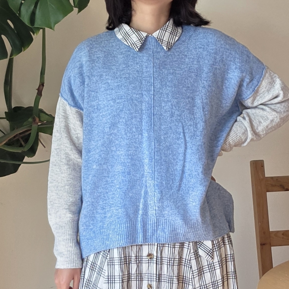 Vince Camuto Blue and Gray Women's Sweater Size S